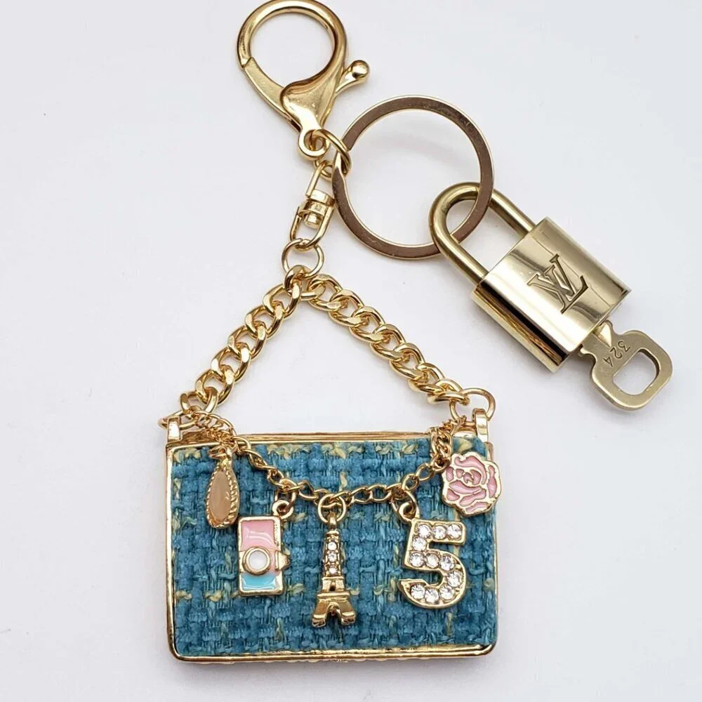 Louis Vuitton Gold Padlock Key 🔒 Authentic LV Charm + Unbranded Tweed Bag Charm